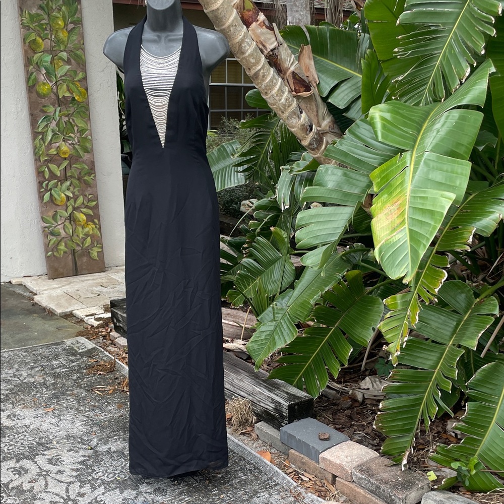 Ariana deep v cut  beaded halter maxi dress